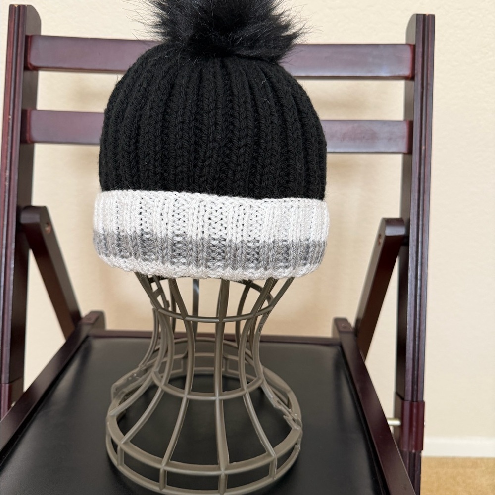 Stylish Black and Gray Pom-Pom Beanie